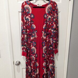 Boden Red Floral Long Sleeve Midi Dress – Size US 12R